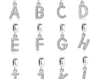 925 Sterling Silver Alphabet Letter Initial Pendant Charm fit Women Bracelet Charm First Anniversary Gift for Her  Handmade Charms