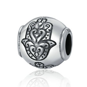 Hamsa Hand of Fatima Lucky Charm 100% 925 Sterling Silver Handmade Charms image 1