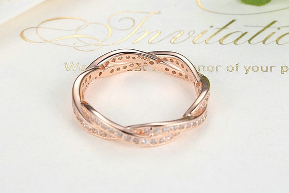 Twist of Fate Ring Rose With Clear Cubic Zirconia Fits to All