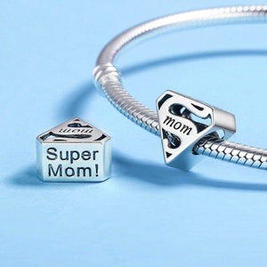 Super Mom bead with symbol of superman Mother love bead charm 100% 925 Sterling Silver fit for Authentic fit Women and european bracelets image 1