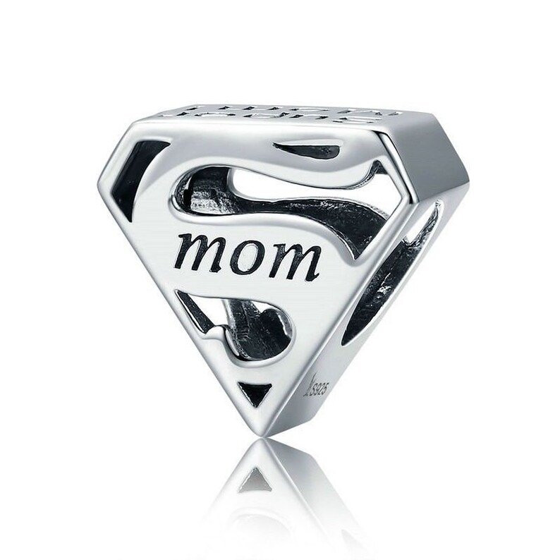 Super Mom bead with symbol of superman Mother love bead charm 100% 925 Sterling Silver fit for Authentic fit Women and european bracelets image 2