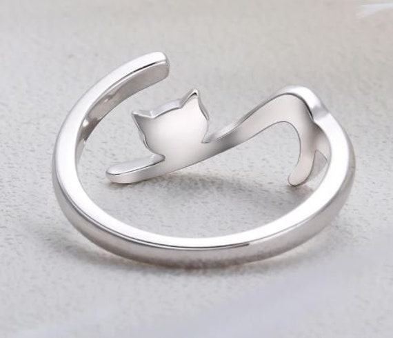 925 Anillo De Estilo Lindo Gato De Plata Esterlina Con De De 925 Anillo De Estilo Lindo Gato De Plata Esterlina Con De De