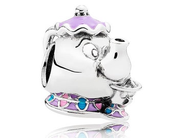 Cute Enamel Mrs Potts Chip Beauty and The Beast 925 sterling silver fit Women Handmade Charms