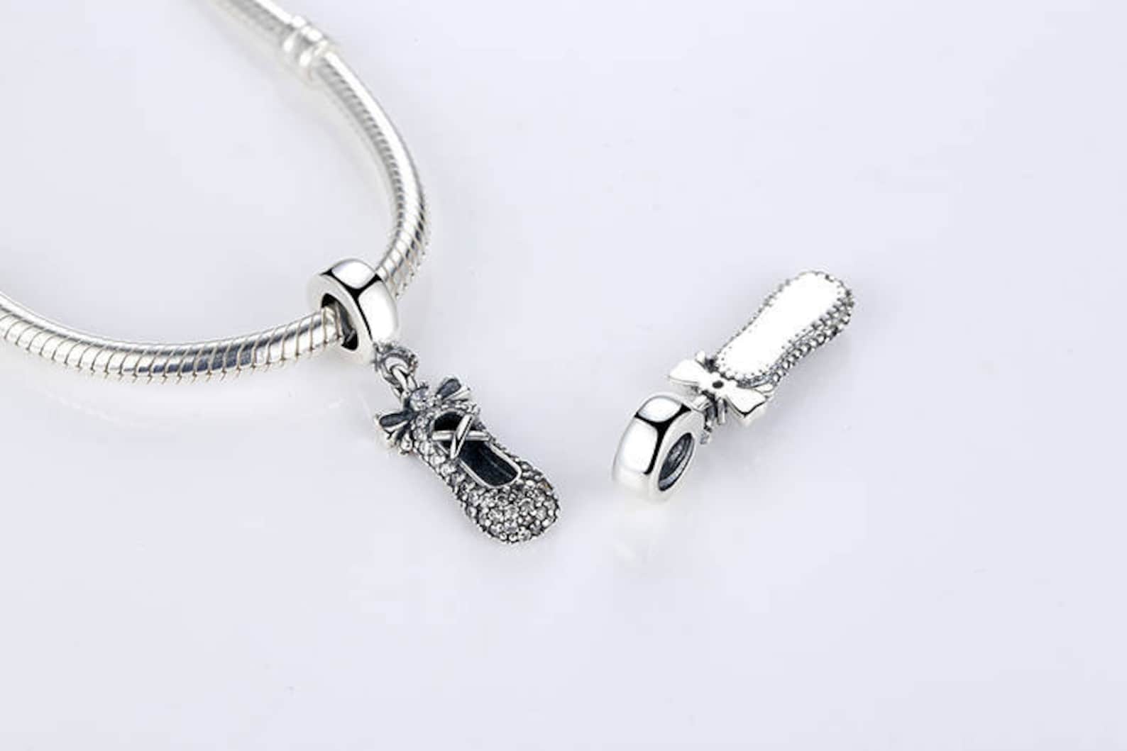 ballet slipper dance shoes with clear cz beads charms authentic 925 sterling silver charms fits european pandora charm bracelet