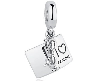 I Love Reading With Glasses Dangle Charm Fit Original BW 100% 925 Sterling Silver geschikt voor Authentieke Dames Bedels en Europese armbanden