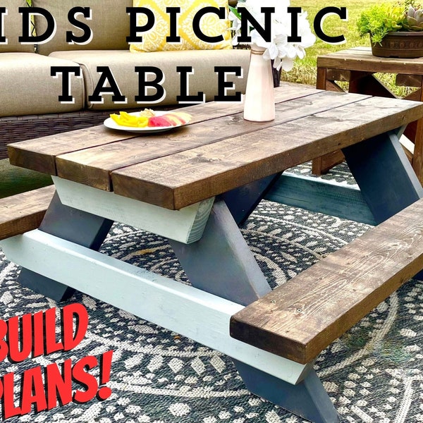 Kids Picnic table plan, Small picnic table plan, Child table plan, Child picnic table plan, DIY small table plans, DIY children's table plan