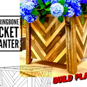 Herringbone Picket Planter Plans, Fence Picket Planter Plans, Garden Planter Plans, Flower Box Plans, Garden Plans, DIY Flower Box, Flowers