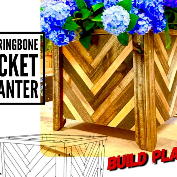 Herringbone Picket Planter Plans, Fence Picket Planter Plans, Garden Planter Plans, Flower Box Plans, Garden Plans, DIY Flower Box, Flowers