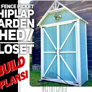 Shiplap Garden Shed Plans, Garden Closet Plans, Shed Plans, DIY Garden Shed, Fence Picket Shed Plans, Build Plans, Small Shed Plans, Storage