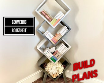 Geometric Bookshelf Plans, 4 Tier Bookshelf Plans, DIY bookshelf plans, Diamond Shaped Bookshelf Plans, Peach plans, Peech Plans