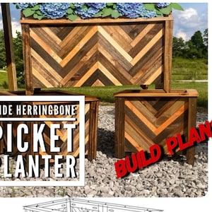 Wide Herringbone Picket Planter Plans, Fence Picket Planter Plans, Garden Planter Plans, Flower Box Plans, Garden Plans, DIY Flower Box