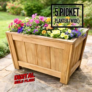 Wide 5 Picket Planter Plans, Fence Picket Planter Plans, Garden Planter Plans, Flower Box Plans, Garden Plans, DIY Flower Box, Wide Planter