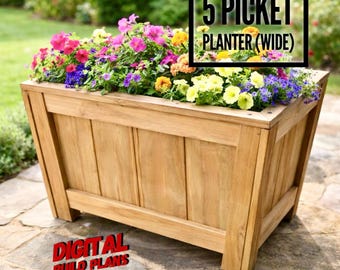 Wide 5 Picket Planter Plans, Fence Picket Planter Plans, Garden Planter Plans, Flower Box Plans, Garden Plans, DIY Flower Box, Wide Planter