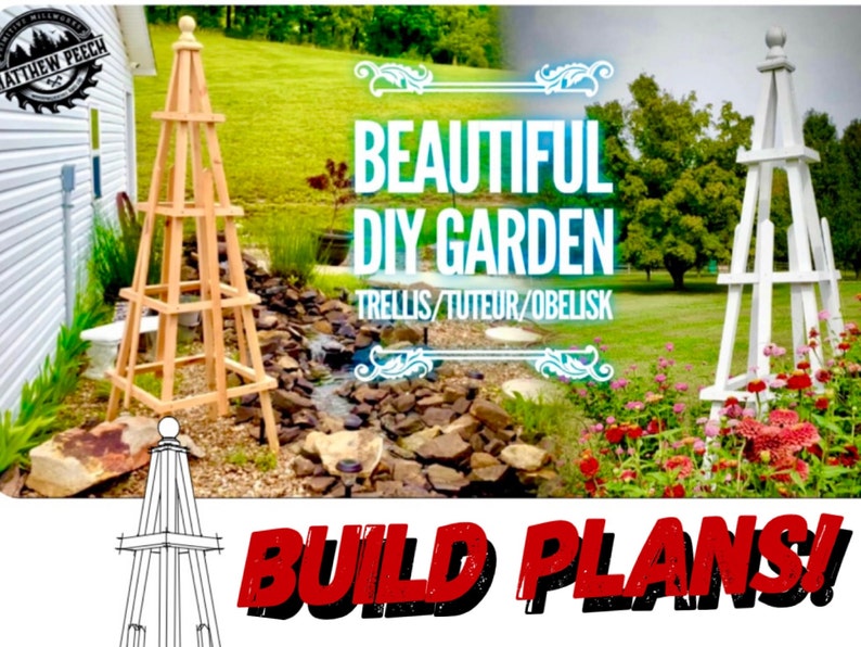 Garden Obelisk Plans / Garden Trellis Plan / Garden Plans / Woodworking Plans / Garden Decor Build Plans / Garden Tuteur Plans image 1