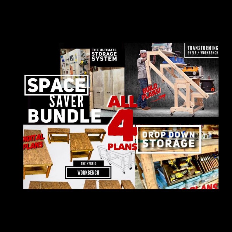 Space Saver 4 Plan Bundle, Storage Solutions 4 Plan Bundle, Storage Plans, Organizing DIY Set of 4 Plans image 1
