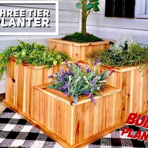 Plantenbak met drie niveaus, plantenbak met meerdere lagen, plannen voor plantenbak omheining, plantenbakplannen tuin, plannen bloembak, doe-het-zelfbloembak, kruidendoos