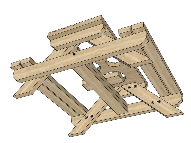 May include: A wooden picnic table with a built-in cooler. The table has a rectangular top with a cutout for a cooler and a built-in cooler with a lid. The table is made of natural wood and has a rustic look.
