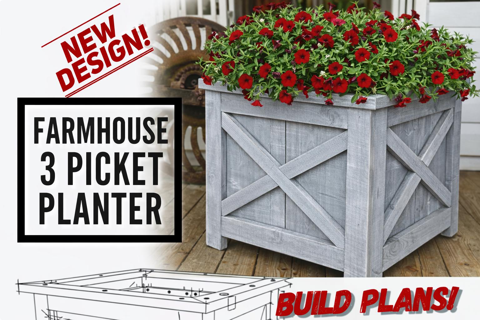 Farmhouse Three Picket Box Planter Plans, Fence Picket Planter Plans,  Garden Planter Plans, Flower Box Plans, DIY Flower Box, Flower Box - Etsy