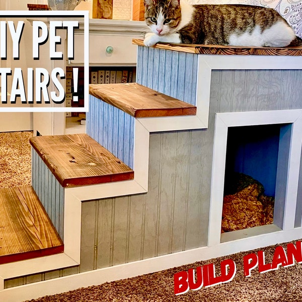 DIY Pet Stairs/Steps Plan, Dog Bed Stairs Plan, Dog Bed Steps Plan, Pet Bed Stair plans, Pet Bed Step Plans, Builds plans, DIY Dog/Cat steps
