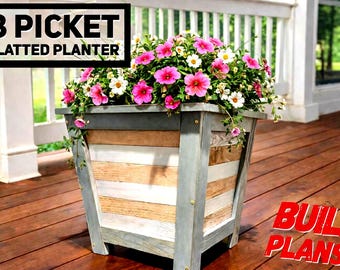 Slatted Three Picket Planter Plans, Fence Picket Planter Plans, Garden Box Plans, Flower Box Plans, Garden Plans, DIY Flower Box, Flower Box