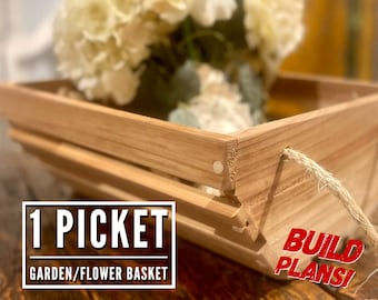 One Picket Garden / Flower Basket Build Plans, Basket Build Plans, Wooden Basket, Flower Basket, Garden Basket, DIY, Woodworking Plans