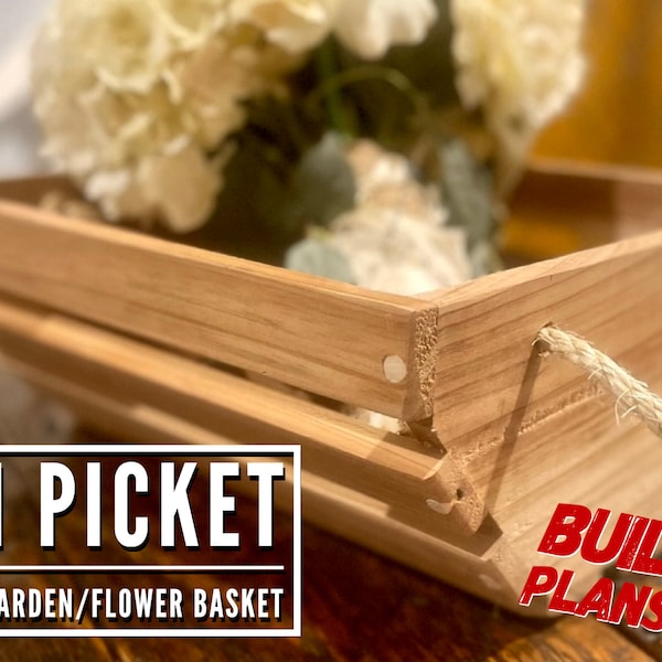 One Picket Garden / Flower Basket Build Plans, Basket Build Plans, Wooden Basket, Flower Basket, Garden Basket, DIY, Woodworking Plans