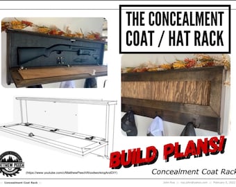 Concealment Coat Rack Plans / Concealment Hat Rack Plans / Concealment Furniture Plans / Concealment Build Plans / Woodworking Plans