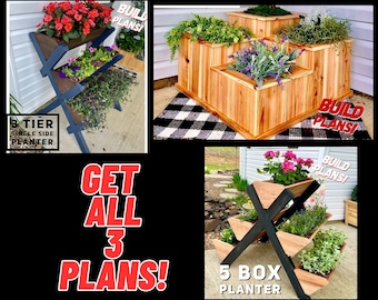 Planter Trio Plan Bundle, Tiered Planter Plan Bundle, Garden Plan Bundle, 3Tier 4tier and 5 tier garden planter plan bundle