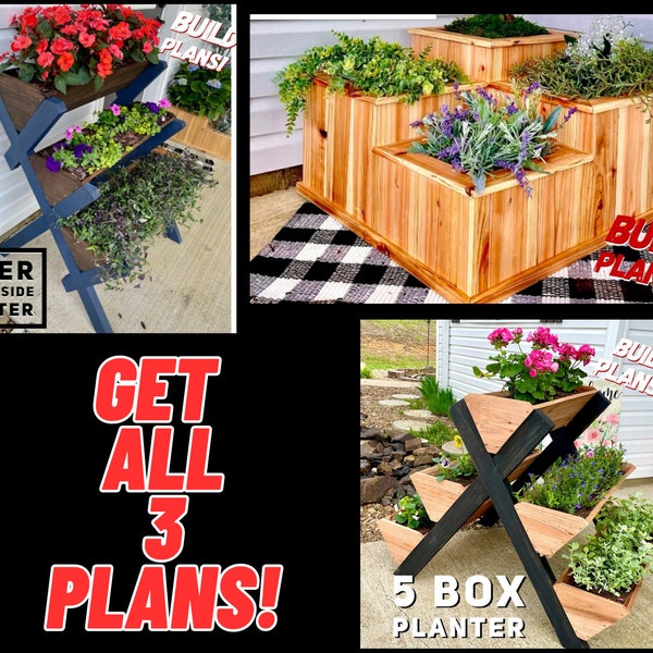 Planter Trio Plan Bundle, Tiered Planter Plan Bundle, Garden Plan Bundle, 3Tier 4tier and 5 tier garden planter plan bundle