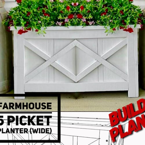 Wide Farmhouse Picket Box Planter Plans Fence Picket Planter Etsy