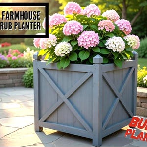 XL Farmhouse Shrub/Bush/Tree Planter Plans, Large Shrub Planter Plans, DIY Shrub Planter Plans, Woodworking Plans, DIY Planter, Woodworking