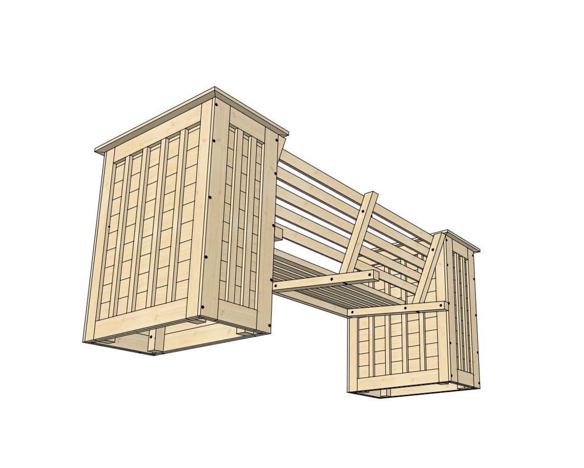 Modern Planter Bench Digital Plans, Bench With 2 Planters Digital Plans ...