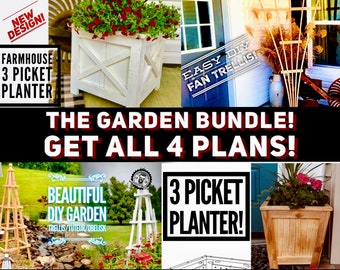 Garden Fan Trellis plan, Obelisk and Both Planter Box Plans Bundle / Garden Fan Trellis / Obelisk Plan / Trellis Plan / Build Plan /