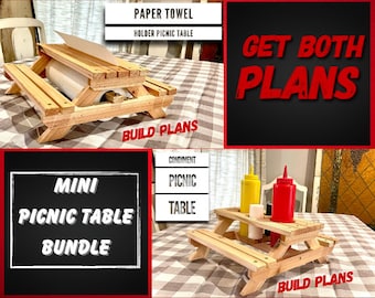 Picnic Table Condiment Holder and Paper Towel Holder Plan Bundle, Mini picnic table plans bundle, Picnic table plans bundle