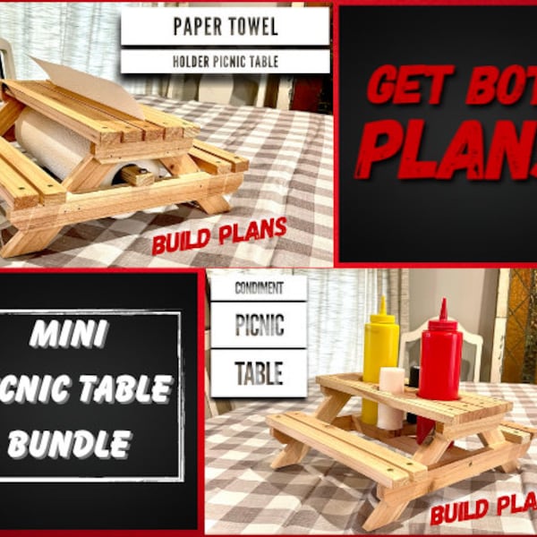 Bundle de plans de porte-condiments et de porte-serviettes en papier pour table de pique-nique, lot de plans de mini table de pique-nique, lot de plans de table de pique-nique