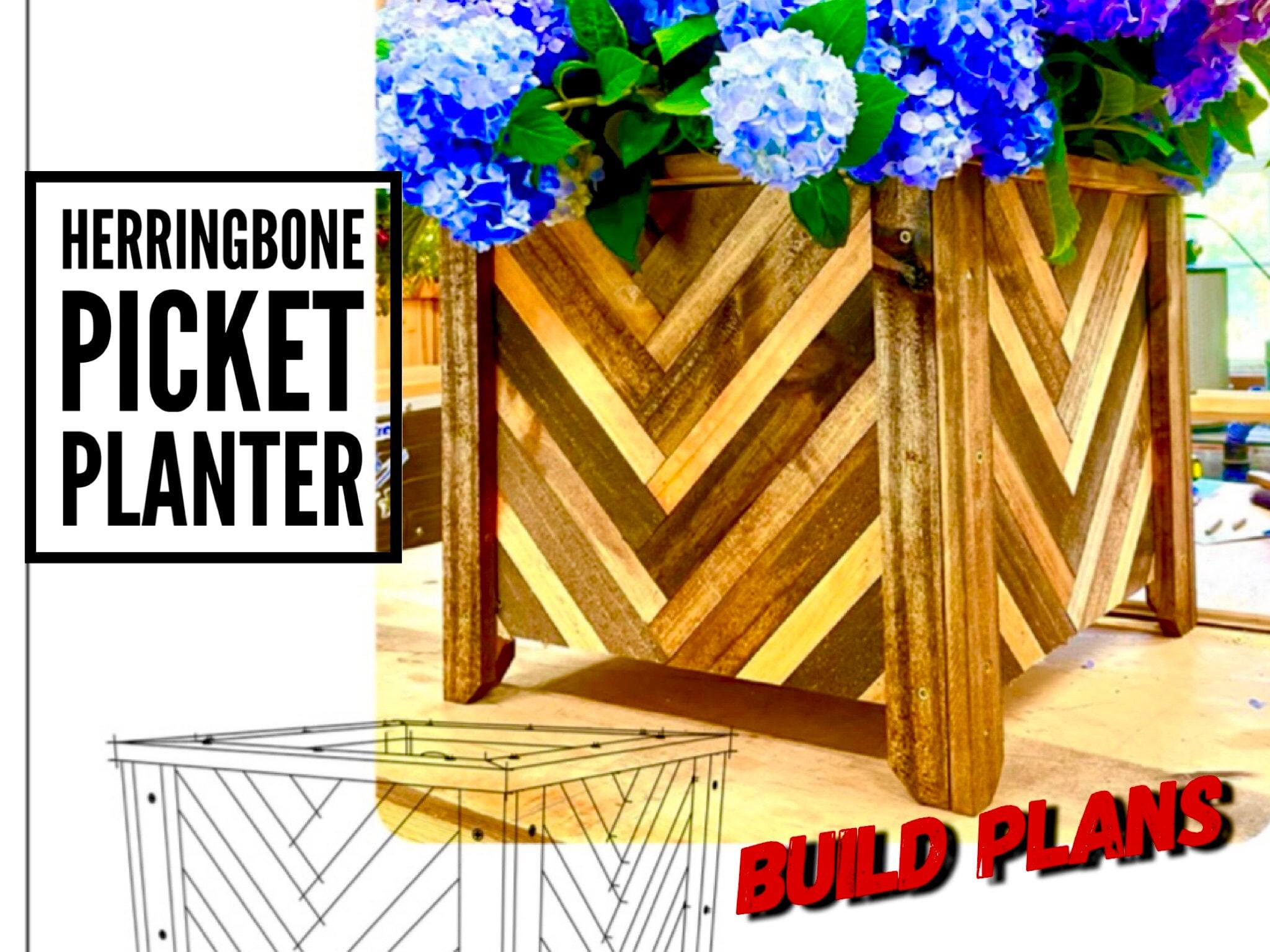 Herringbone Picket Planter Plans Fence Picket Planter Plans Etsy