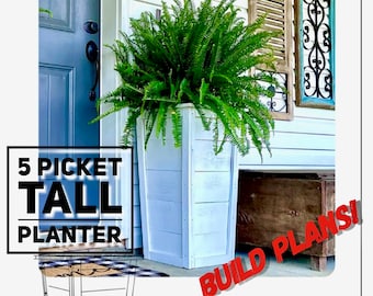 Five Picket Tall Box Planter Plans, Fence Picket Planter, Tall Planter Plans, Flower Box Plans, Garden Plans, DIY Flower Box, Flower Box