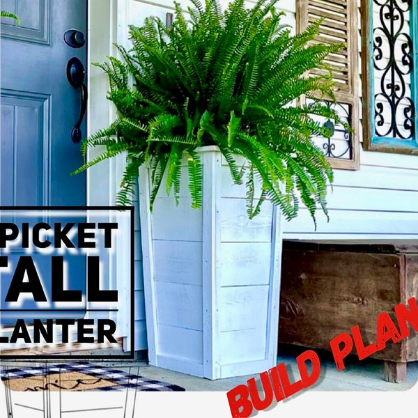 Five Picket Tall Box Planter Plans, Fence Picket Planter, Tall Planter Plans, Flower Box Plans, Garden Plans, DIY Flower Box, Flower Box