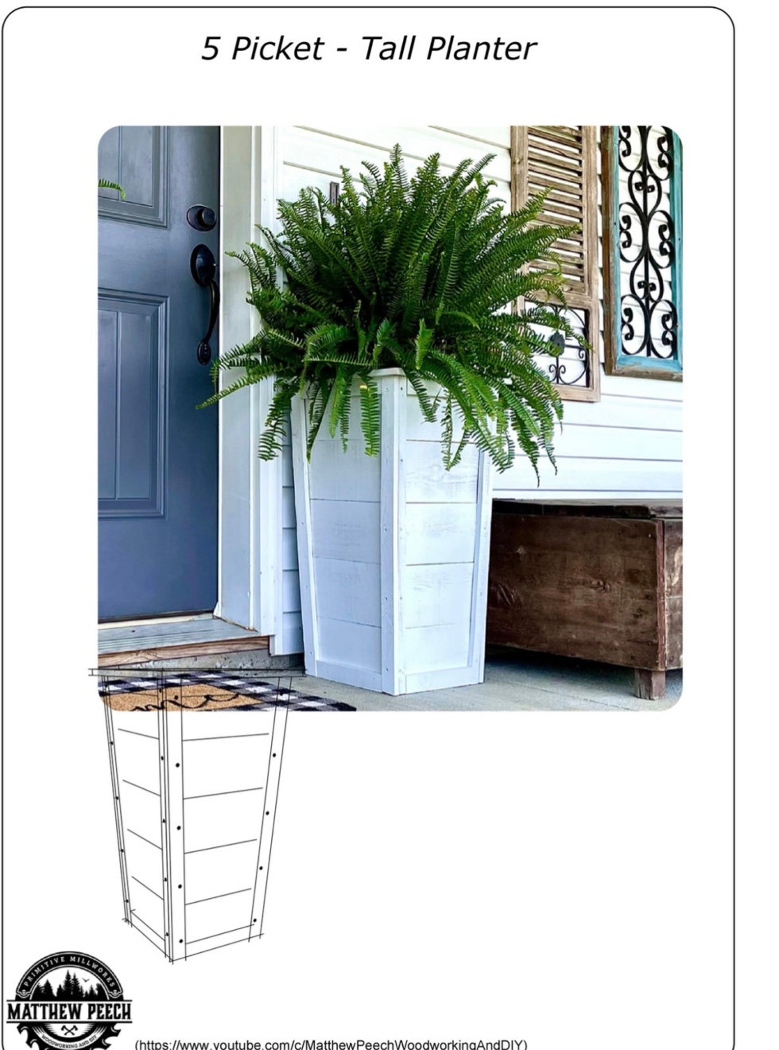 Five Picket Tall Box Planter Plans Fence Picket Planter Tall Etsy