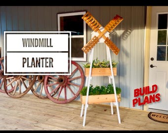 Windmill Planter Plans, DIY Windmill Planter Plans, Decorative Windmill with 2 Planter Boxes Plans