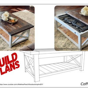 Concealment Coffee Table Plans / Concealment Table Plans / Concealment Furniture Plans / Concealment Biometric Plans / Woodworking Plans image 2