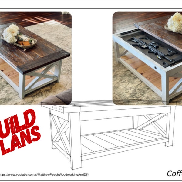 Concealment Coffee Table Plans / Concealment Table Plans / Concealment Furniture Plans / Concealment Biometric Plans / Woodworking Plans