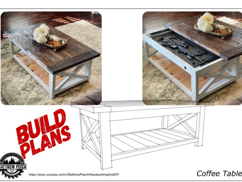 Concealment Coffee Table Plans / Concealment Table Plans / Etsy