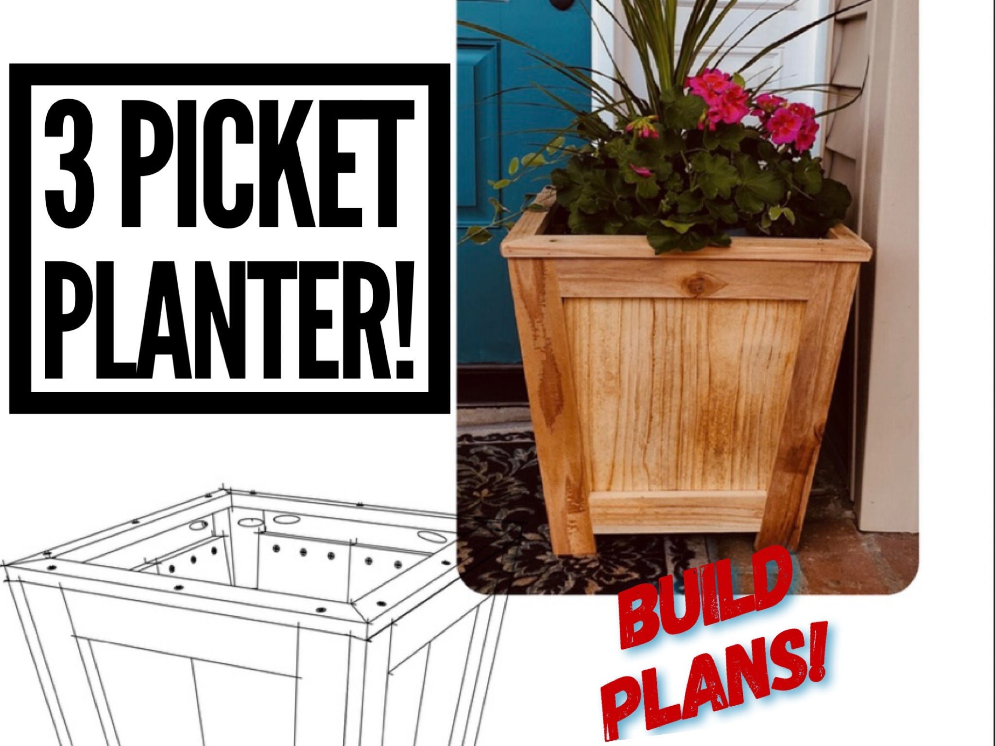 Three Picket Box Planter Plans Fence Picket Planter Plans Etsy