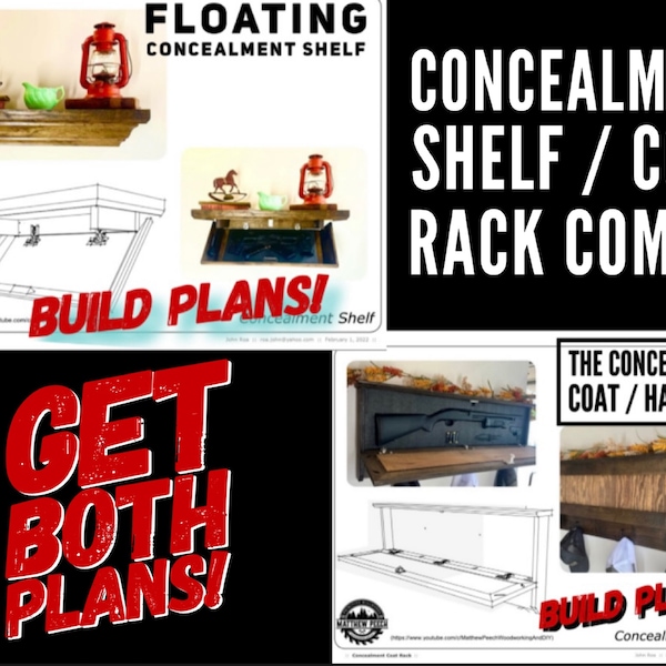 Concealment Coat Rack and Floating Shelf Plan Bundle / Concealment Furniture Plans / Concealment Shelf Plans / Concealment Coat Rack Plans