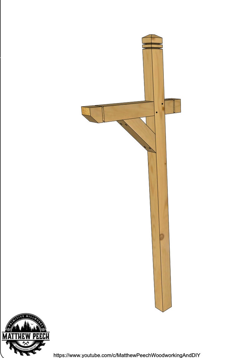 May include: A wooden mailbox post with a decorative top. The post is made of natural wood and has a simple, rustic design.