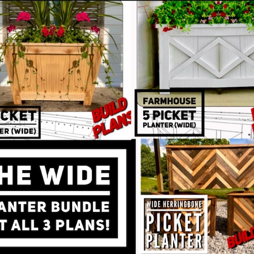 Wide Farmhouse Picket Box Planter Plans Fence Picket Planter Etsy
