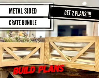 Large and Small Metal Sided Crate Bundle Plans, DIY Metal and Wooden Crate Plans Bundle, Metal sided and Solid Wood End Crate Plans Bundle