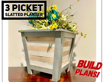 Slatted Three Picket Planter Plans, Fence Picket Planter Plans, Garden Box Plans, Flower Box Plans, Garden Plans, DIY Flower Box, Flower Box