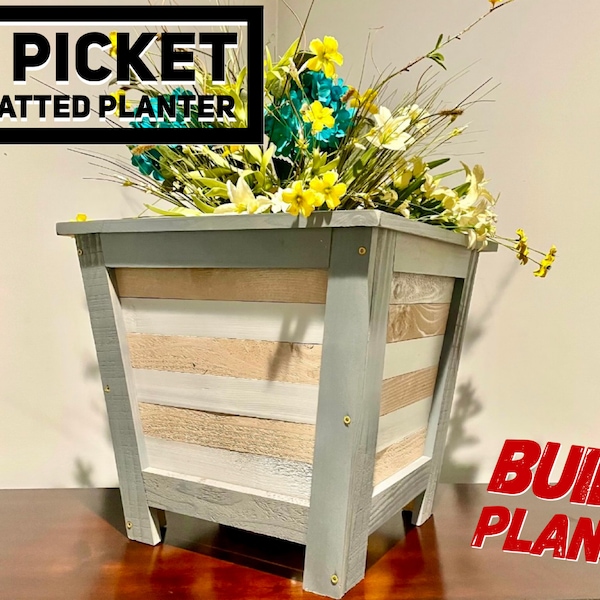 Slatted Three Picket Planter Plans, Fence Picket Planter Plans, Garden Box Plans, Flower Box Plans, Garden Plans, DIY Flower Box, Flower Box